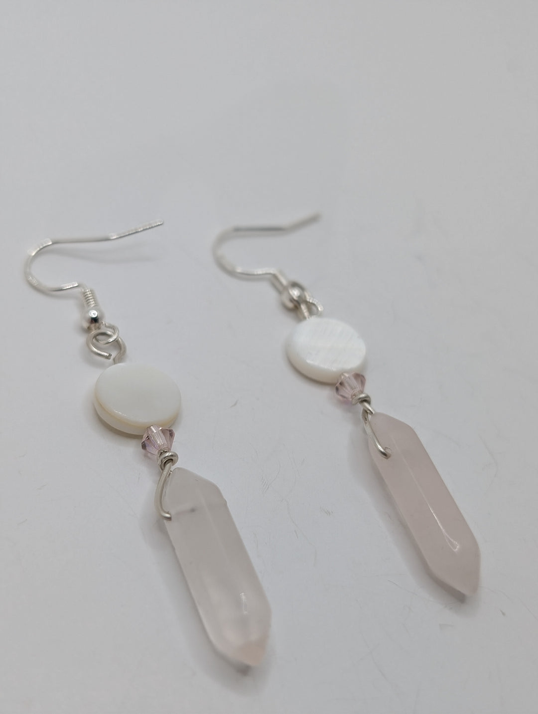 Rose Quartz & Abalone Dangle Sterling Silver Earrings