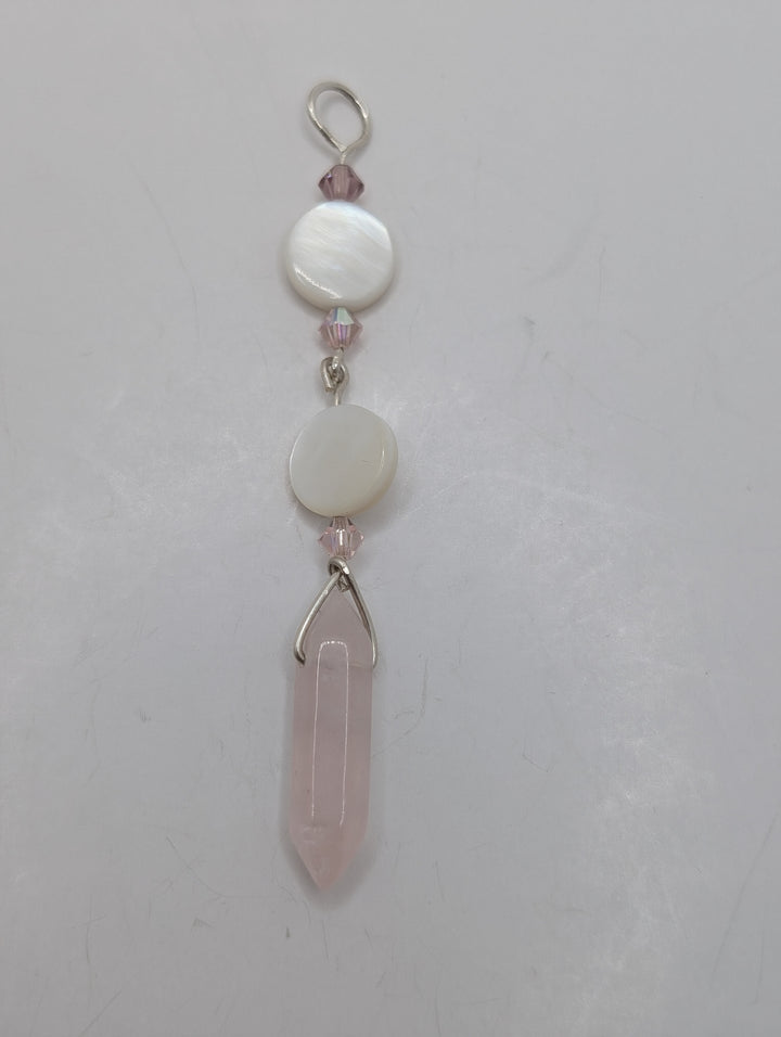 Rose Quartz & Abalone Double Terminated Sterling Silver Pendant