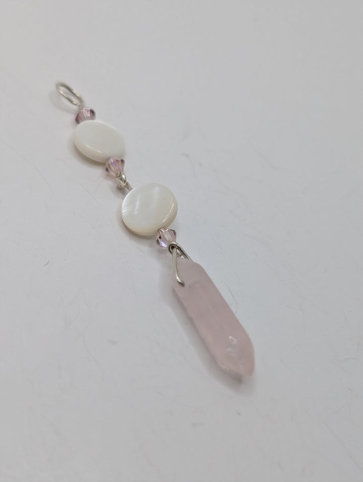 Rose Quartz & Abalone Double Terminated Sterling Silver Pendant