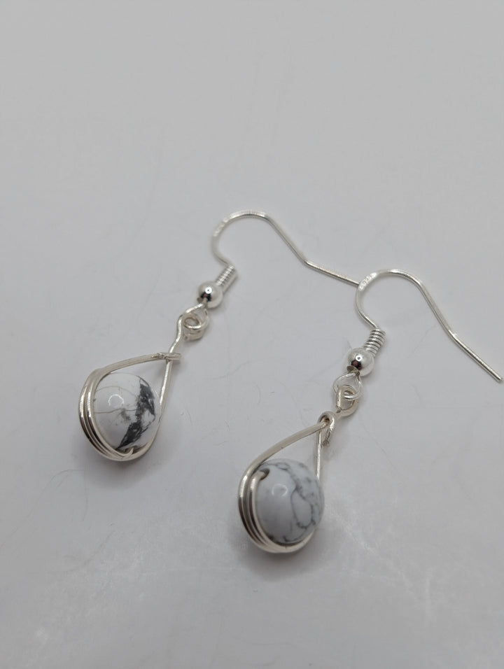 Howlite Teardrop Sterling Silver Earrings