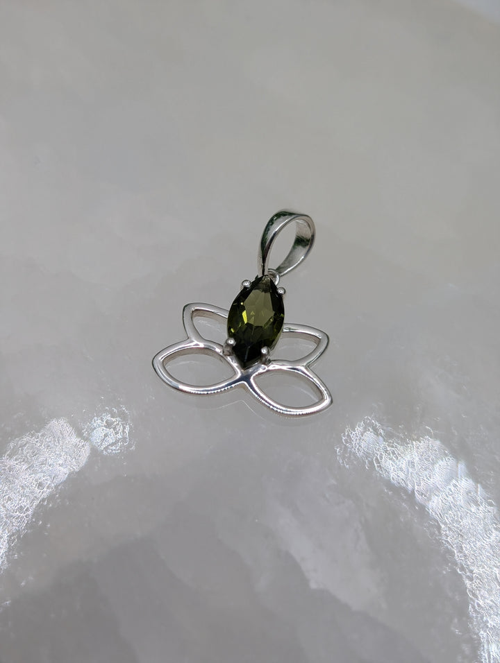 Moldavite Sterling Silver Butterfly Pendant