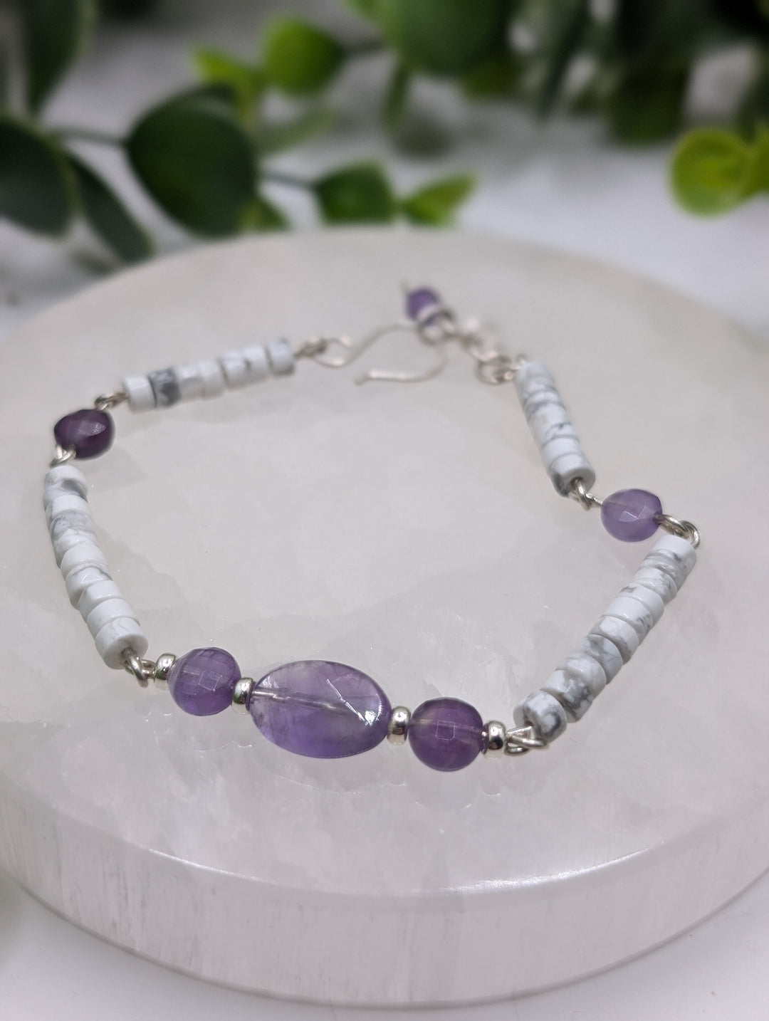 Howlite & Amethyst Sterling Silver Bracelet