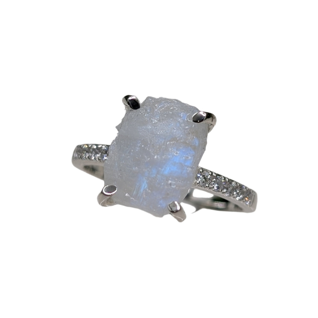 Moonstone Raw With White Topaz Sterling Silver Ring