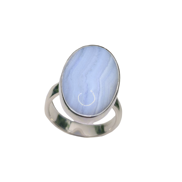 Blue Lace Agate Adjustable Sterling Silver Ring