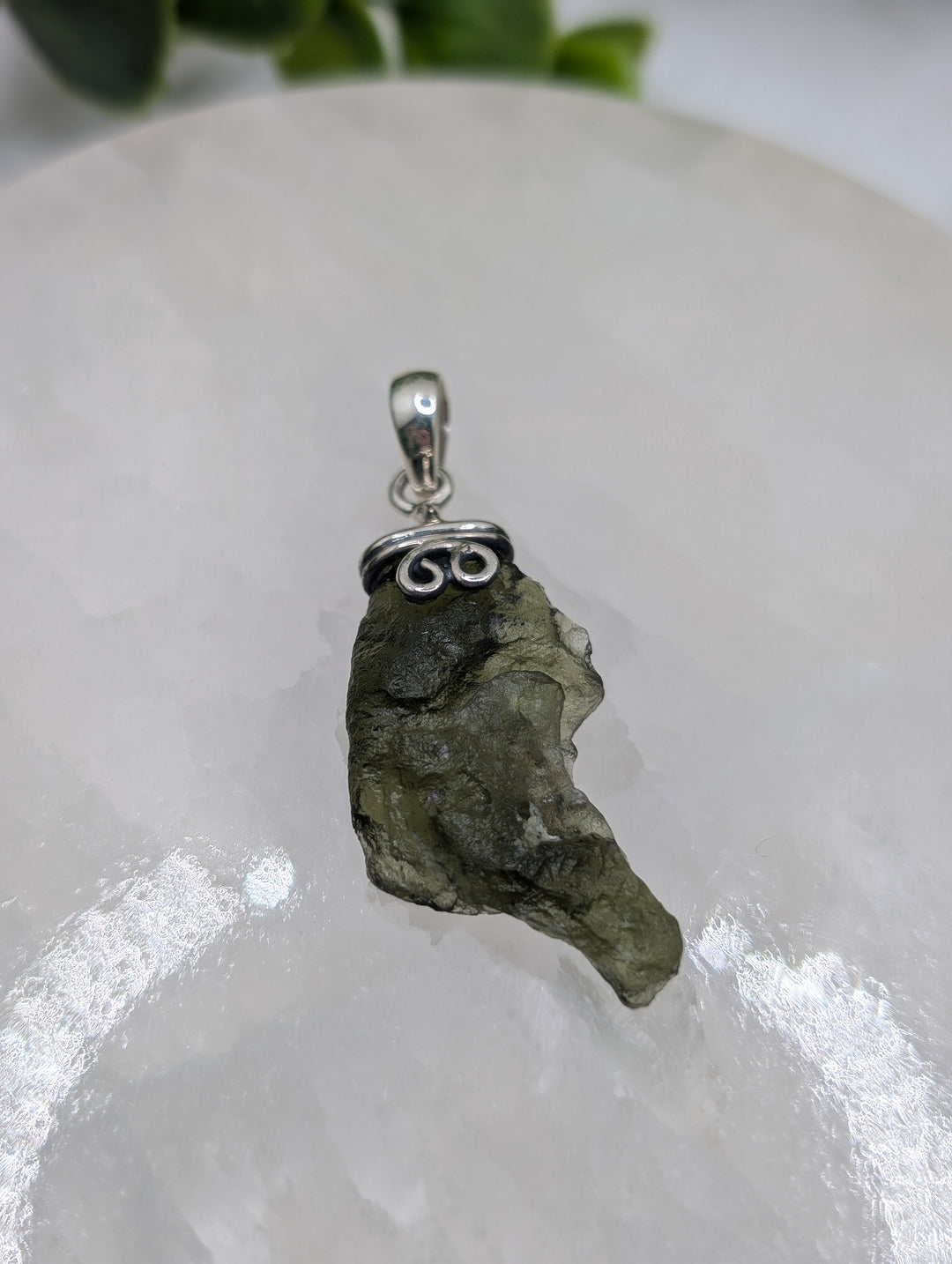 Moldavite Sterling Silver Raw Pendant