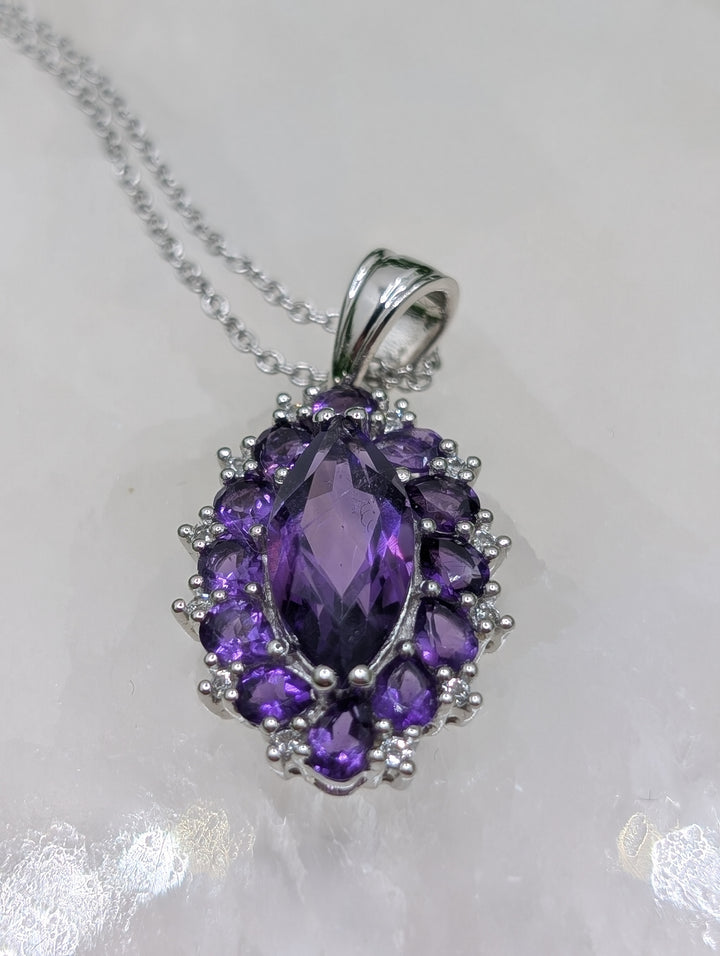 AA Marquise Amethyst With Topaz Sterling Silver Necklace