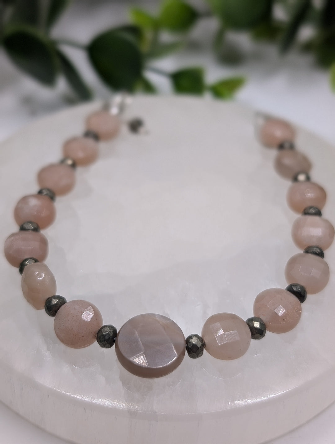 Peach Moonstone & Pyrite Bracelet