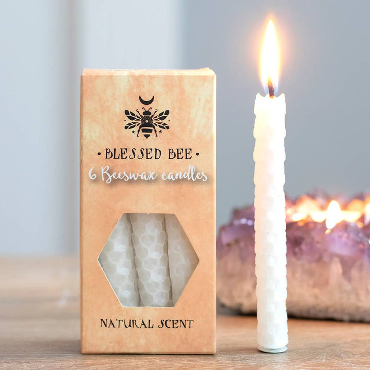 Set of 6 White Beeswax Magic Spell Candles