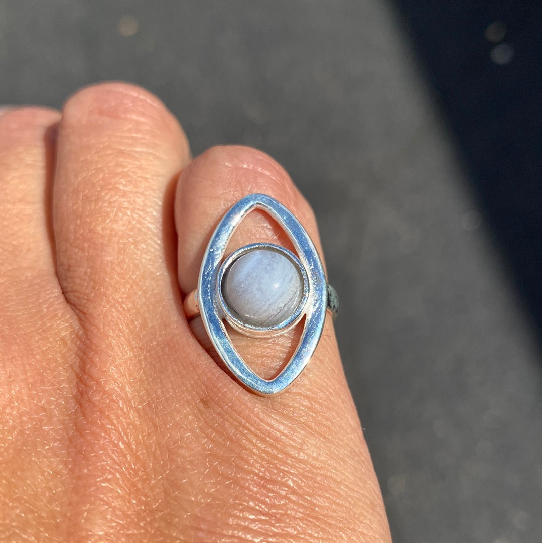 Blue Lace Agate Sterling Silver Ring Size 6.25