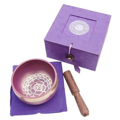 3” Purple Tibetan Singing Bowl, Box, Pillow & Baton