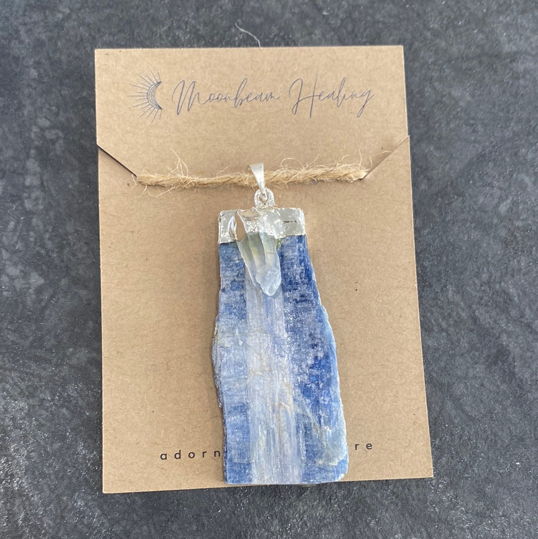 Blue Kyanite with Clear Quartz Rough Cut Silver Electro- Plated
