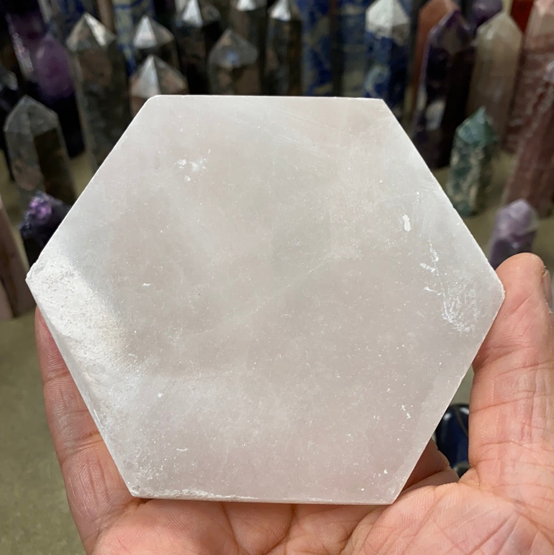 Hexagon Satin Spar (Selenite) Crystal Charging Plate