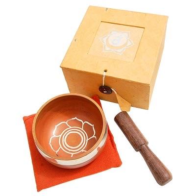 3” Orange Tibetan Singing Bowl, Box, Pillow & Baton