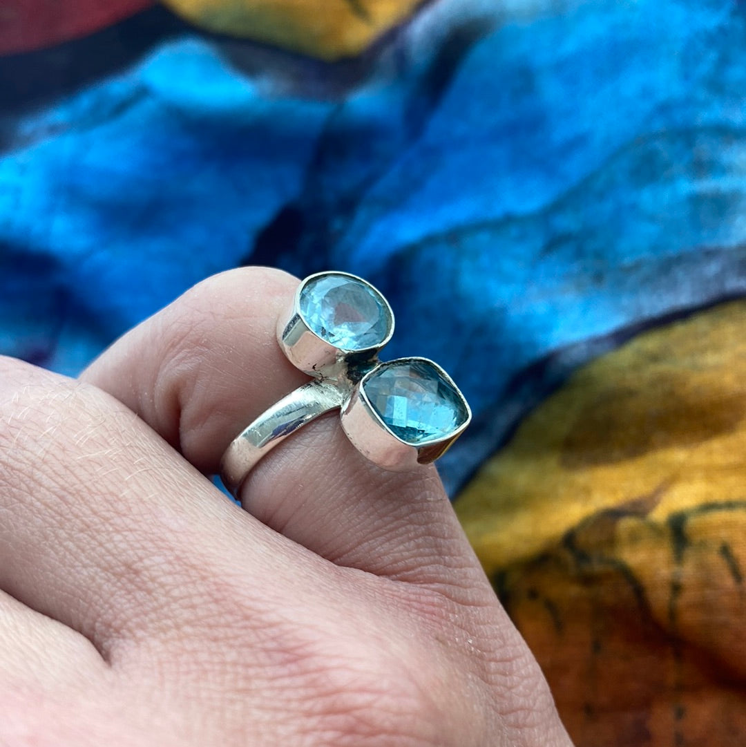 Aquamarine Sterling Silver Ring Size 6.75