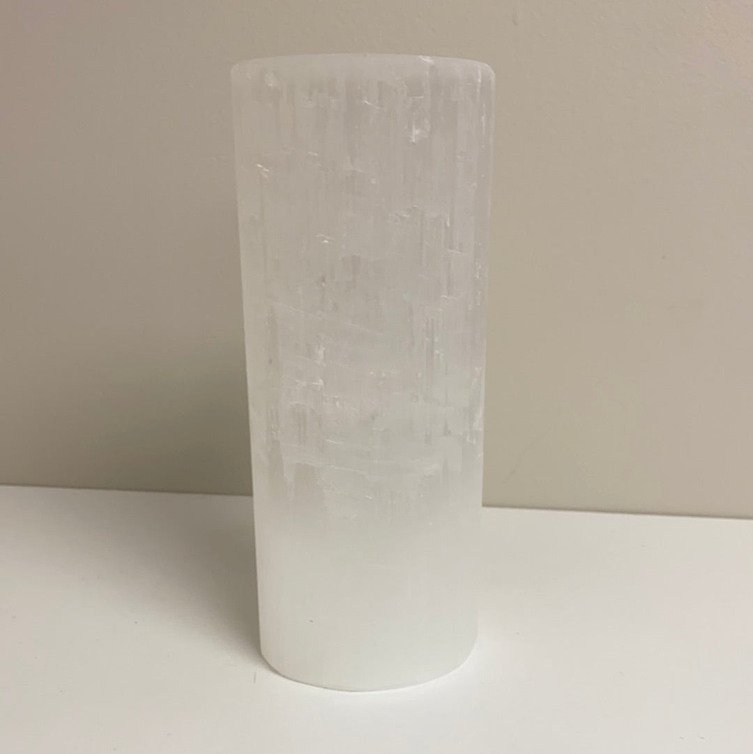 Satin Spar (Selenite) 8" Cylinder Lamp Small