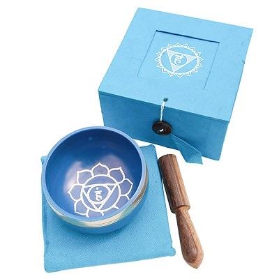 3” Blue Tibetan Singing Bowl, Box, Pillow & Baton