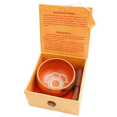 3” Orange Tibetan Singing Bowl, Box, Pillow & Baton