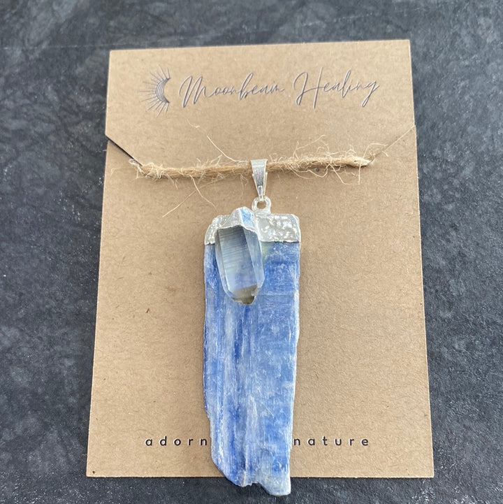 Blue Kyanite with Clear Quartz Rough Cut Silver Electro- Plated